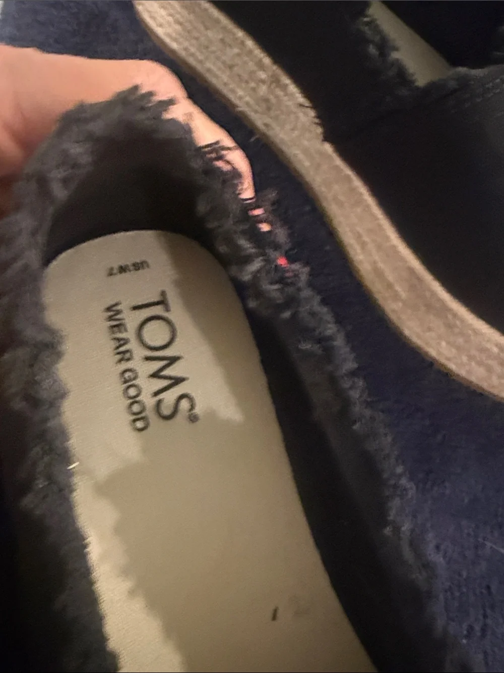 Toms Black Canvas Espadrille Slip-Ons with Frayed Edge